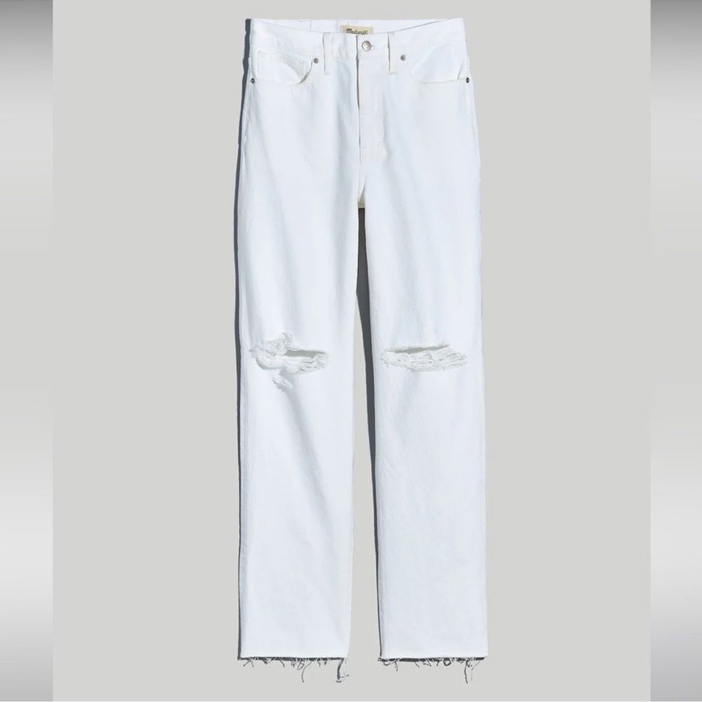Madewell NWT High Rise Baggy Straight Jeans Size 23 Ripped Edition in White - Picture 4 of 10